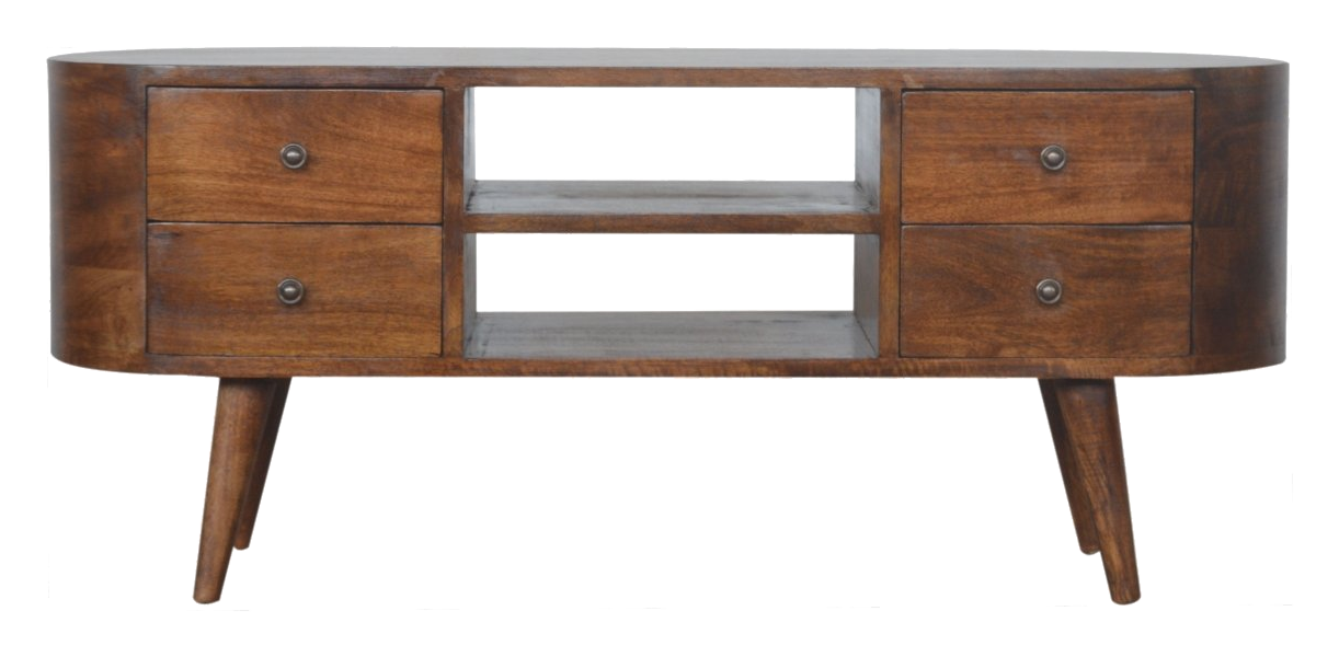 Chestnut rounded TV media unit