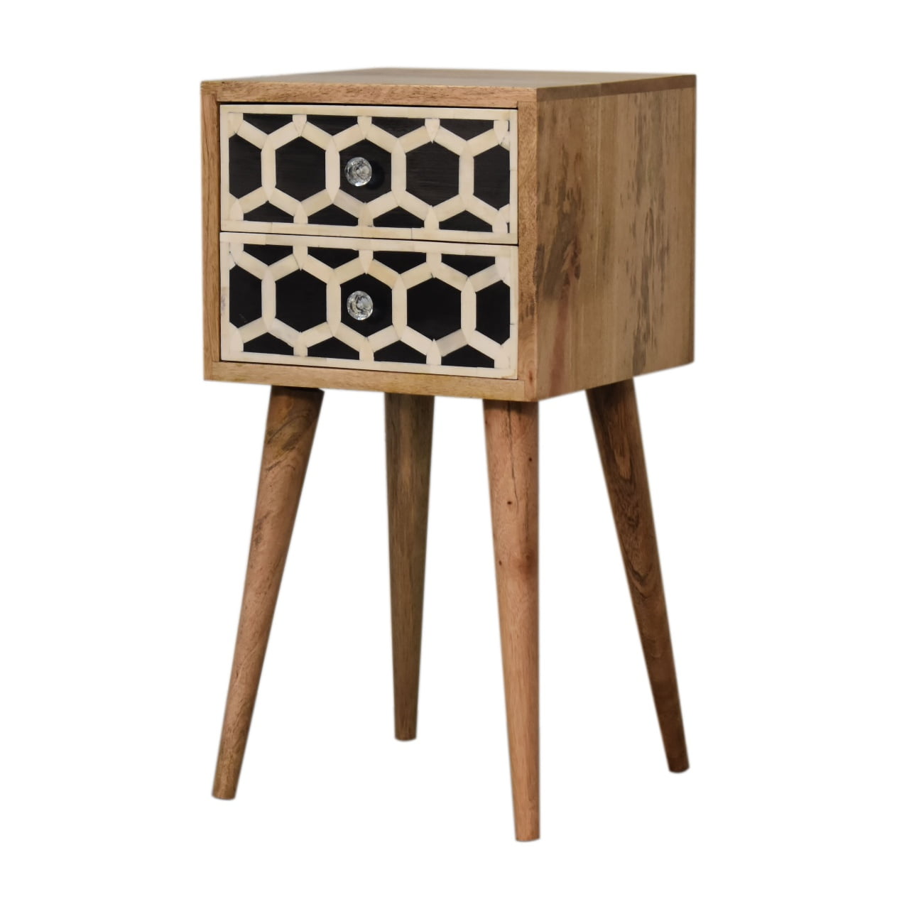 Mini Bone Inlay Two-Drawer Bedside Table product view 2 by Eversby Home