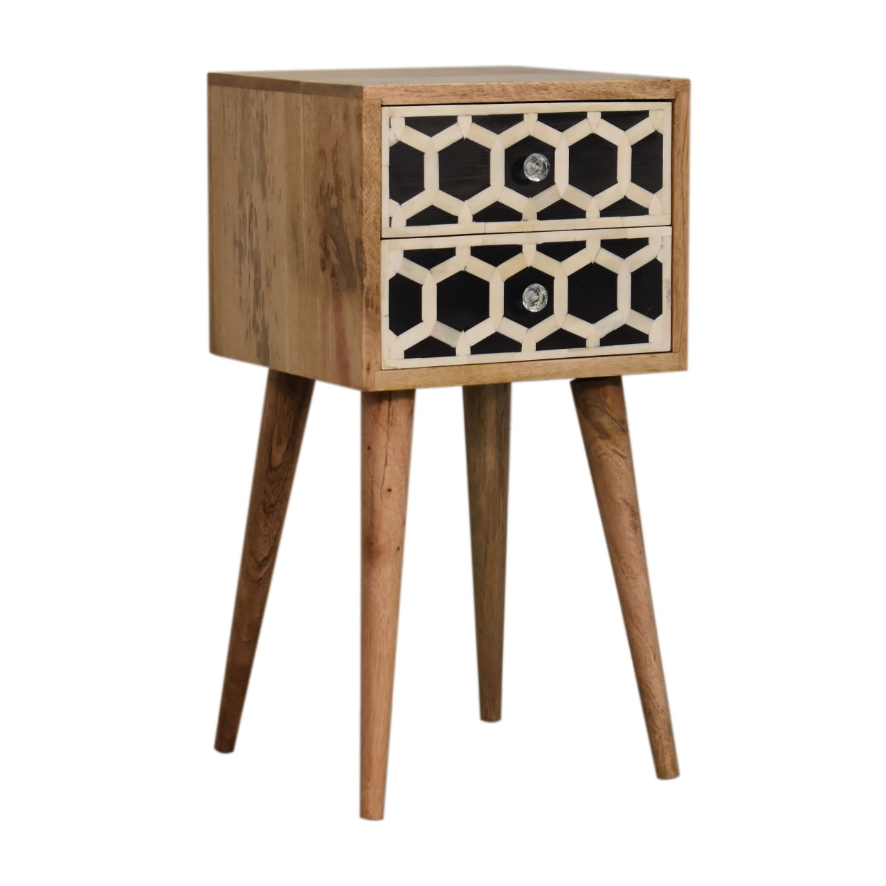 Mini Bone Inlay Two-Drawer Bedside Table product view 3 by Eversby Home