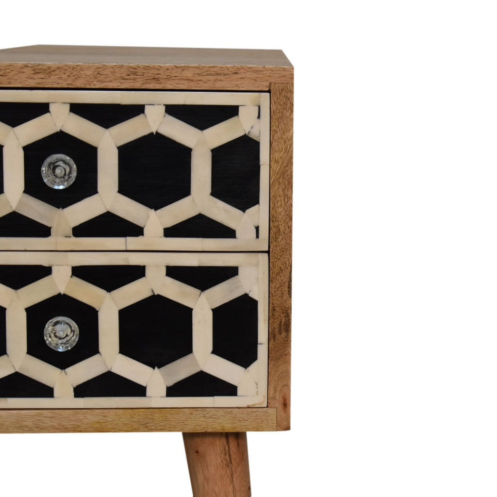 Mini Bone Inlay Two-Drawer Bedside Table product view 4 by Eversby Home