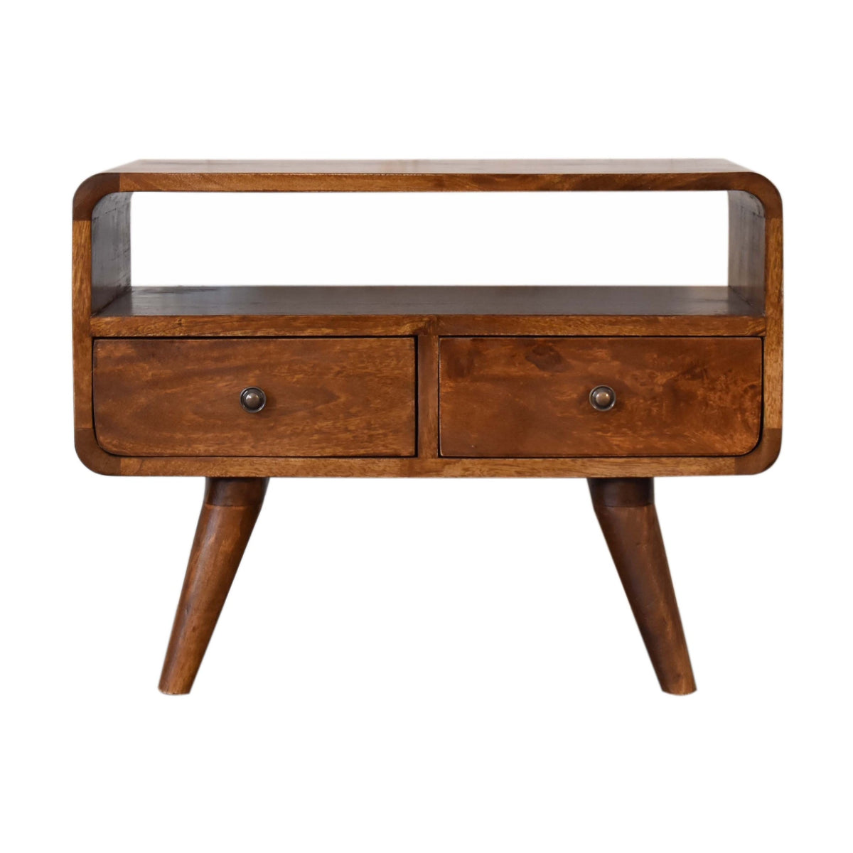 Mini Chestnut Curved Two-Drawer Media Unit