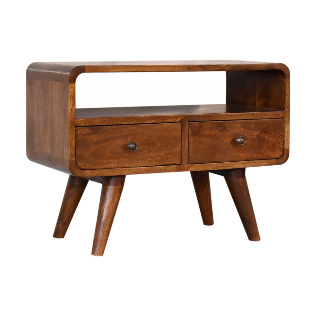 Mini Chestnut Curved Two-Drawer Media Unit product view 2 by Eversby Home