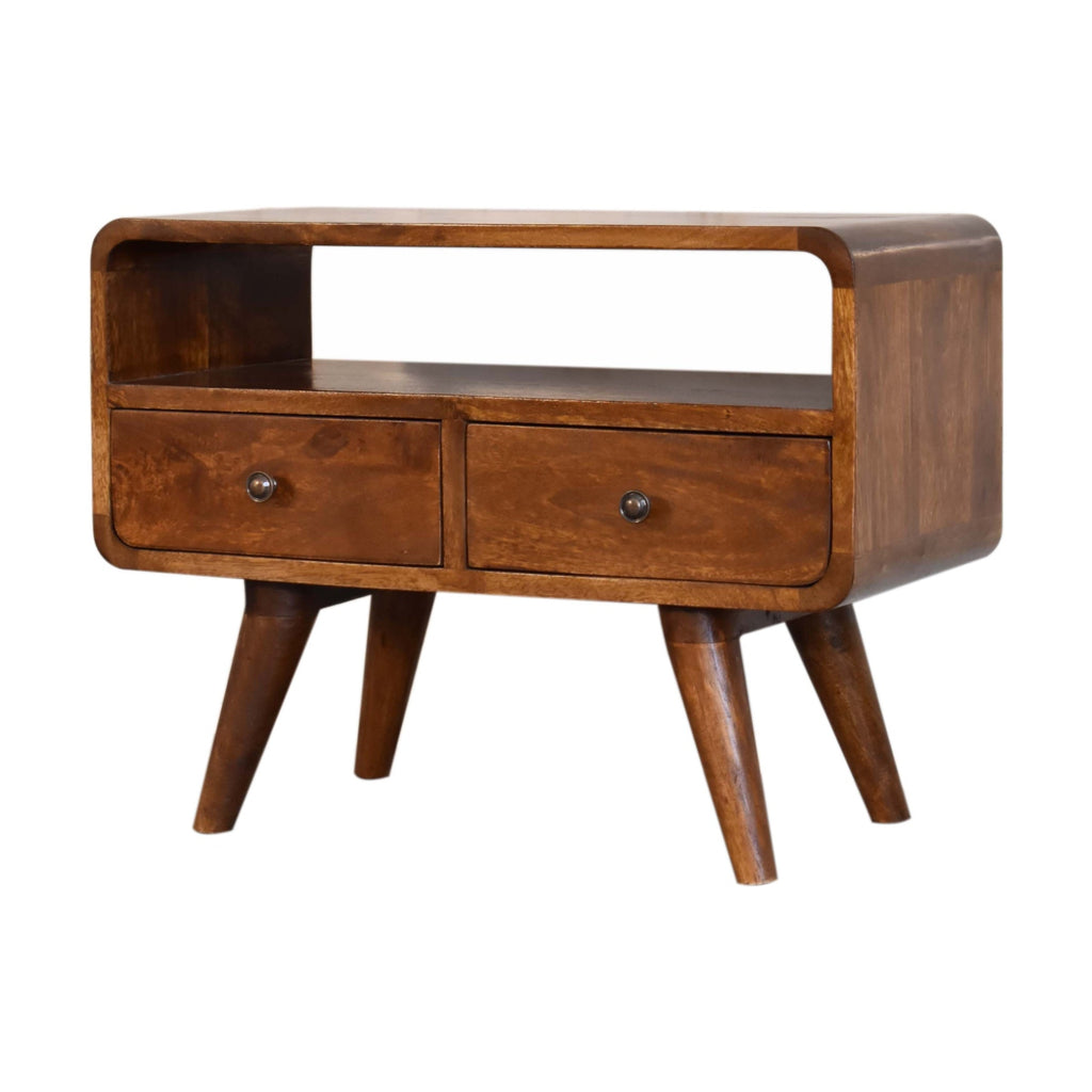 Mini Chestnut Curved Two-Drawer Media Unit product view 3 by Eversby Home