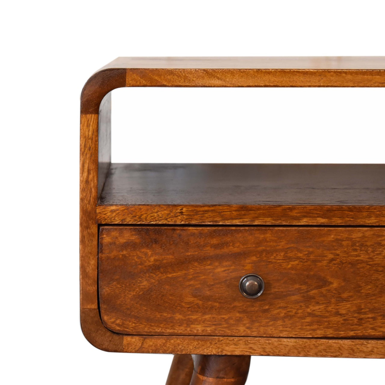 Mini Chestnut Curved Two-Drawer Media Unit product view 4 by Eversby Home
