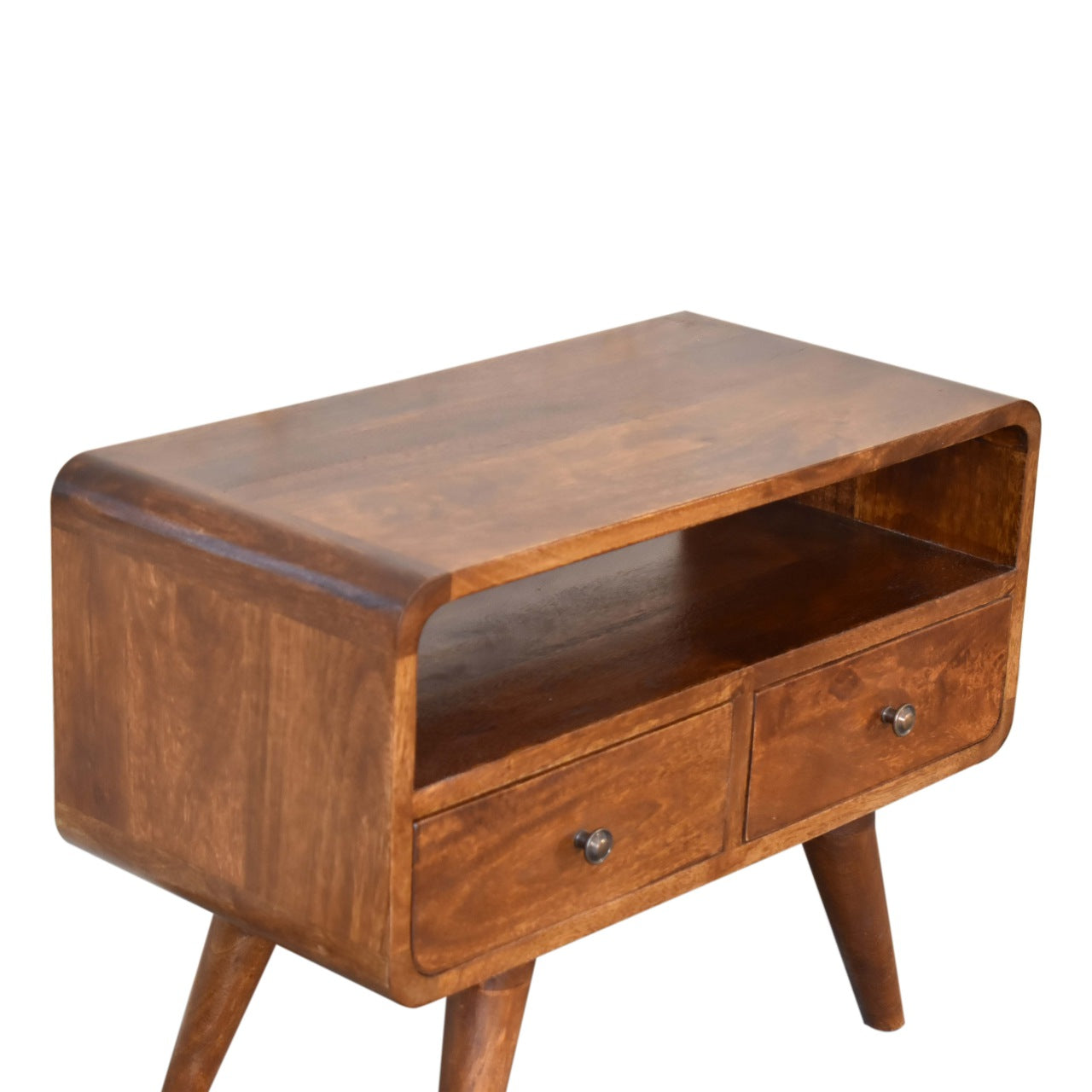 Mini Chestnut Curved Two-Drawer Media Unit product view 5 by Eversby Home