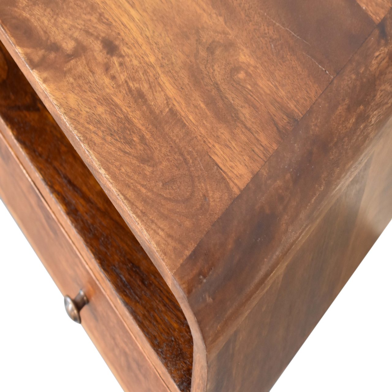 Mini Chestnut Curved Two-Drawer Media Unit product view 6 by Eversby Home