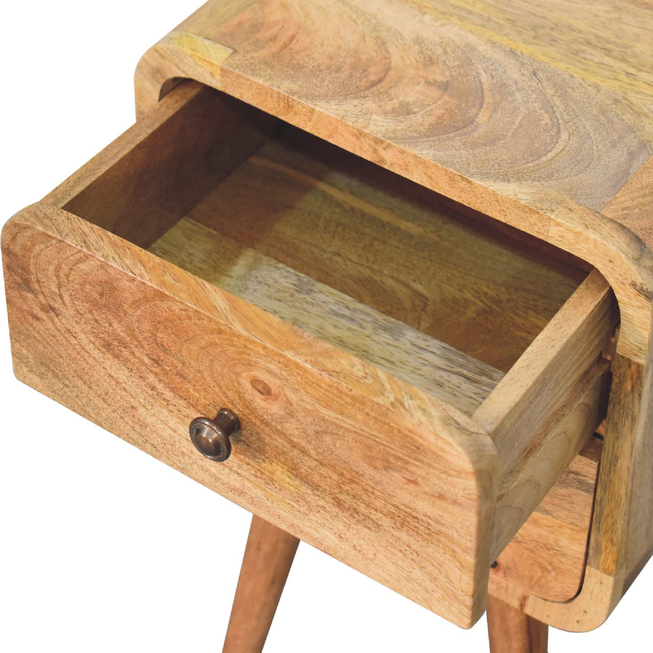 Mini Warm Oak Curved Bedside Table product view 5 by Eversby Home