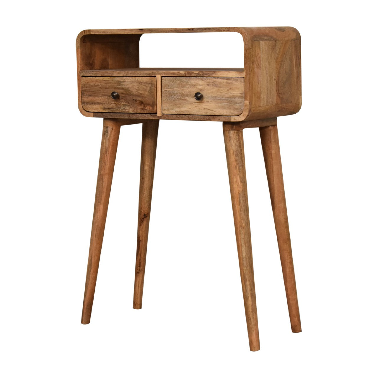 Mini Curved Warm Oak Console Table product view 3 by Eversby Home