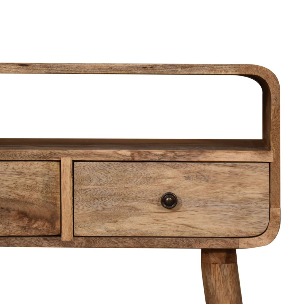 Mini Curved Warm Oak Console Table product view 4 by Eversby Home