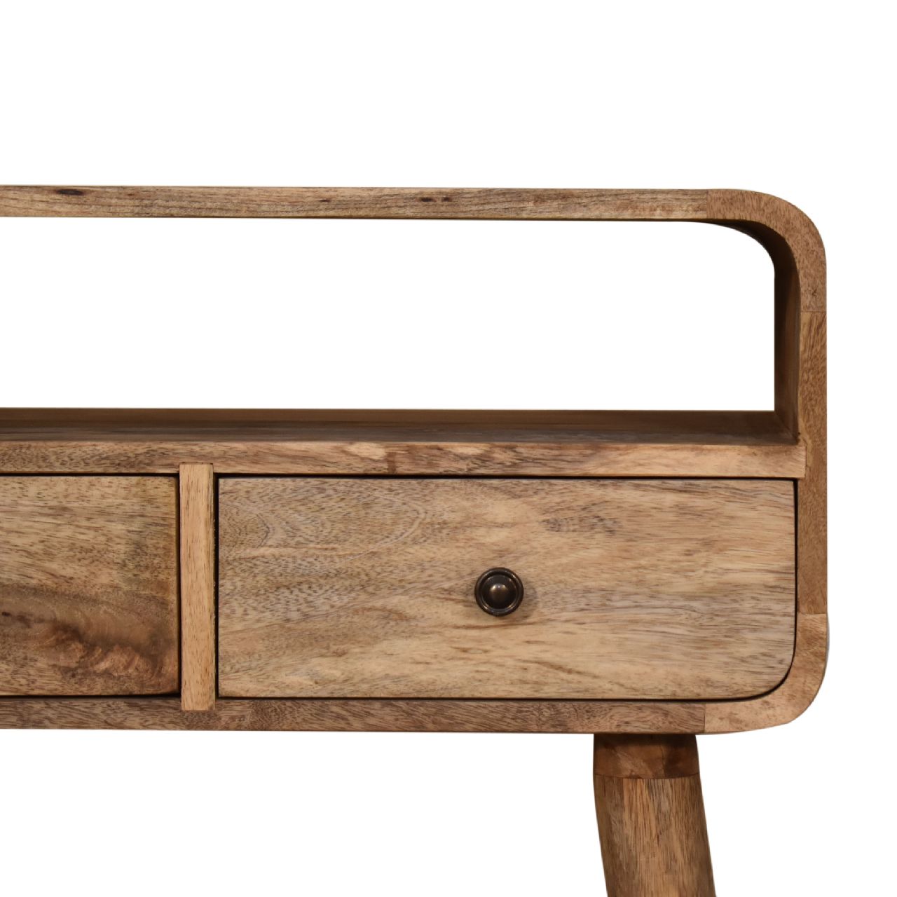 Mini Curved Warm Oak Console Table product view 4 by Eversby Home