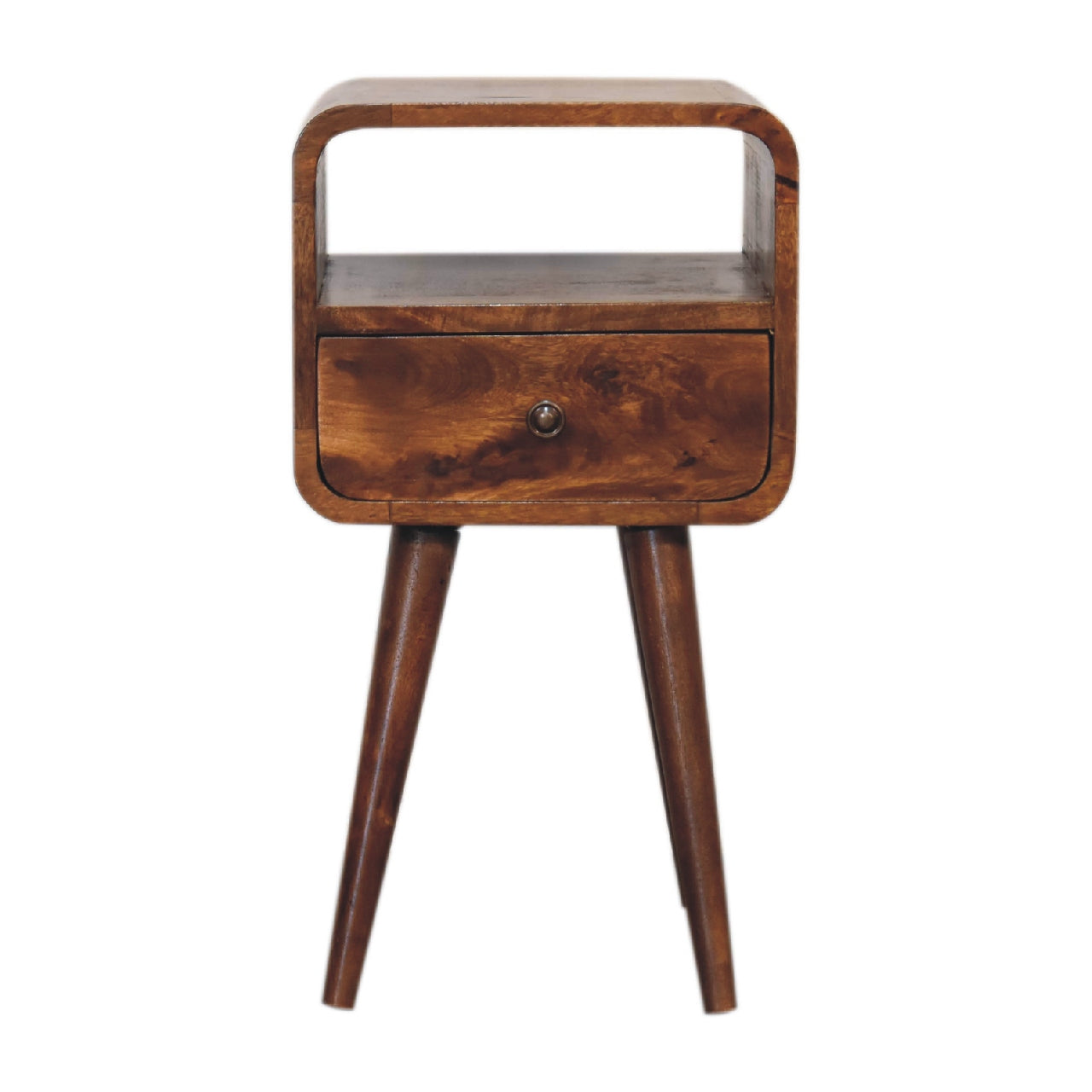Mini Chestnut Curve Open Bedside Table product view 1 by Eversby Home