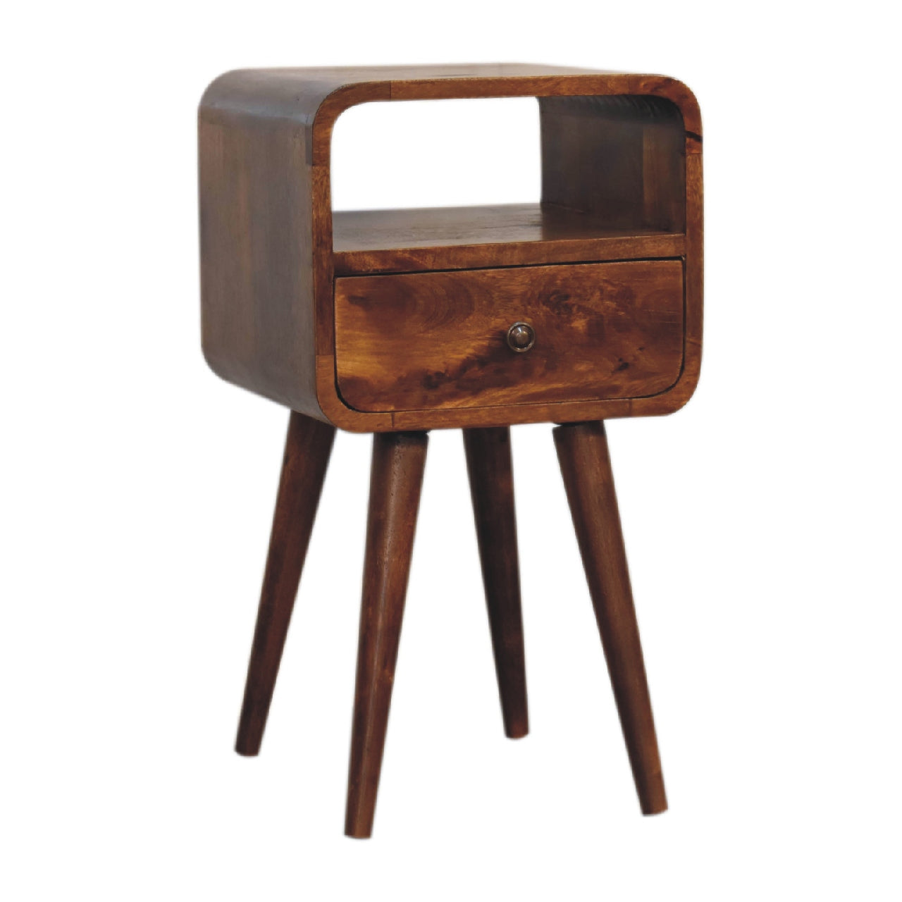 Mini Chestnut Curve Open Bedside Table product view 2 by Eversby Home
