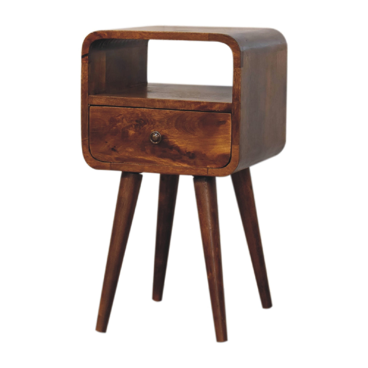 Mini Chestnut Curve Open Bedside Table product view 3 by Eversby Home
