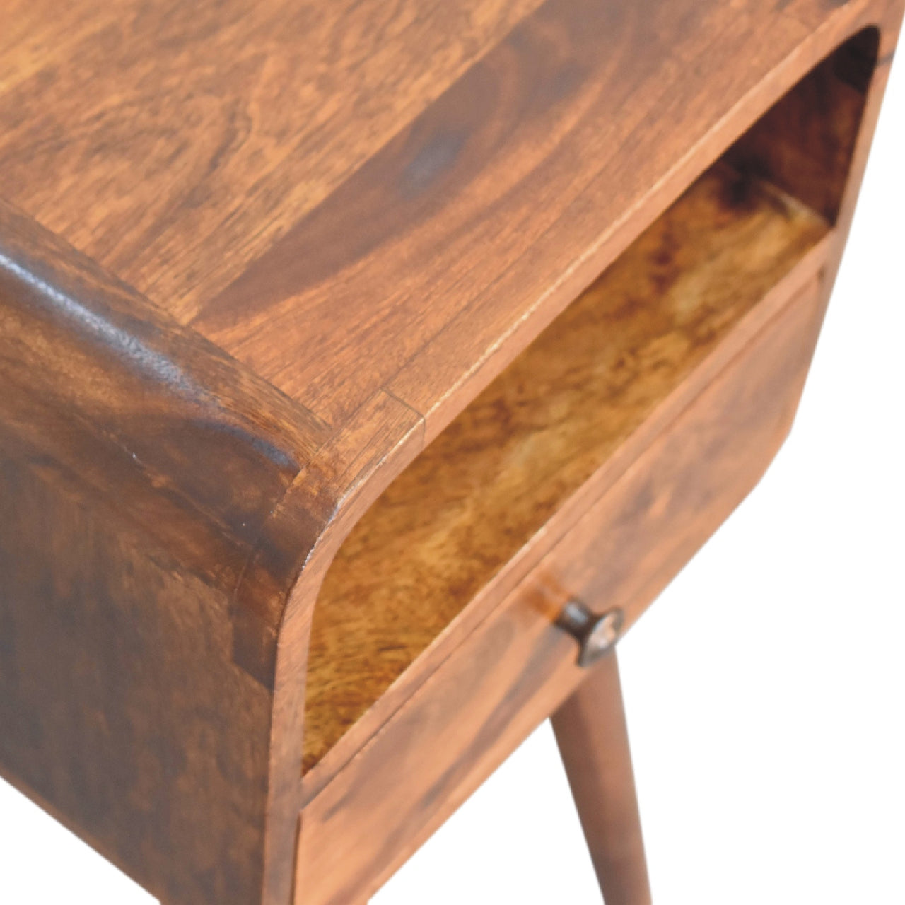 Mini Chestnut Curve Open Bedside Table product view 4 by Eversby Home