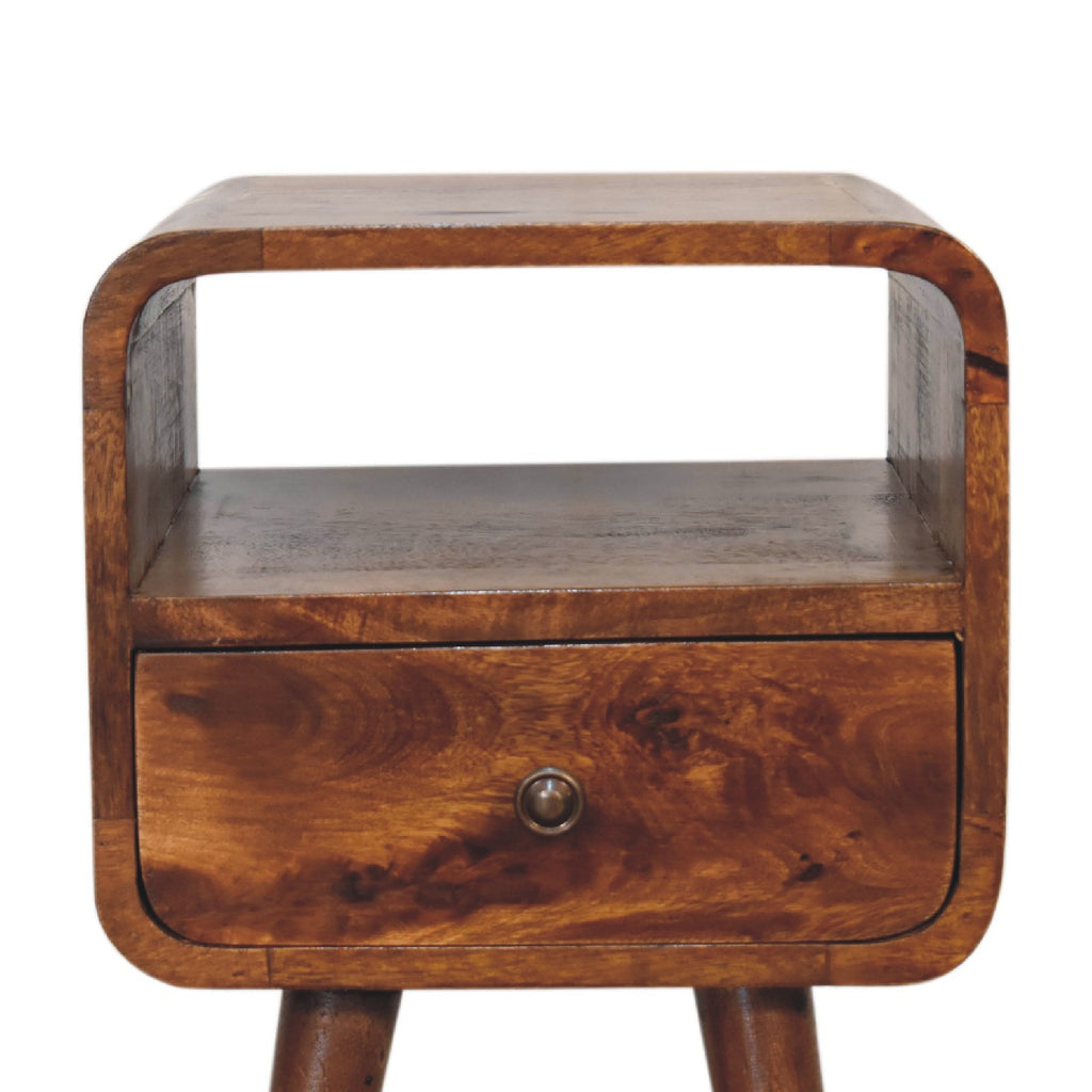 Mini Chestnut Curve Open Bedside Table product view 5 by Eversby Home
