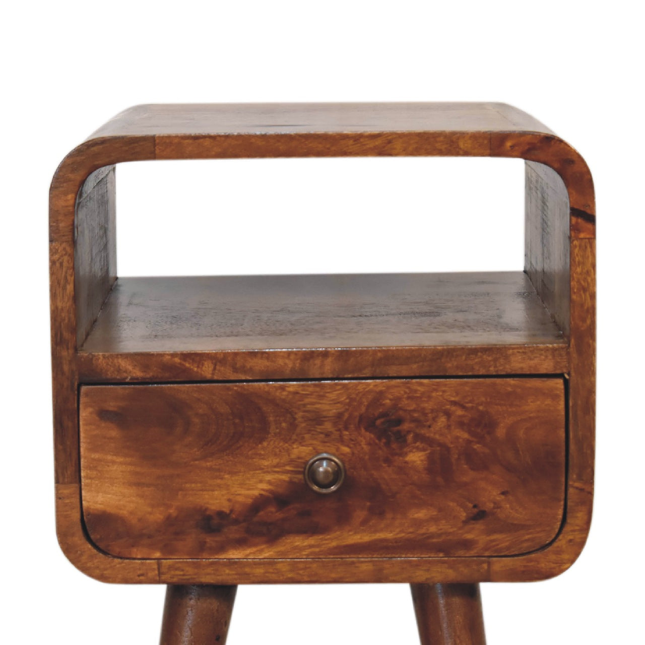 Mini Chestnut Curve Open Bedside Table product view 5 by Eversby Home
