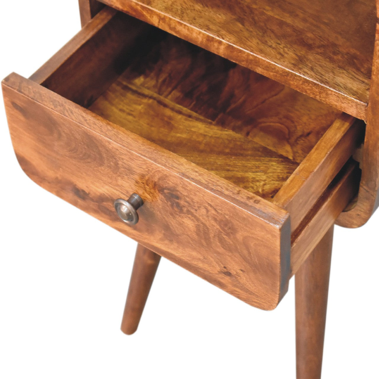 Mini Chestnut Curve Open Bedside Table product view 6 by Eversby Home