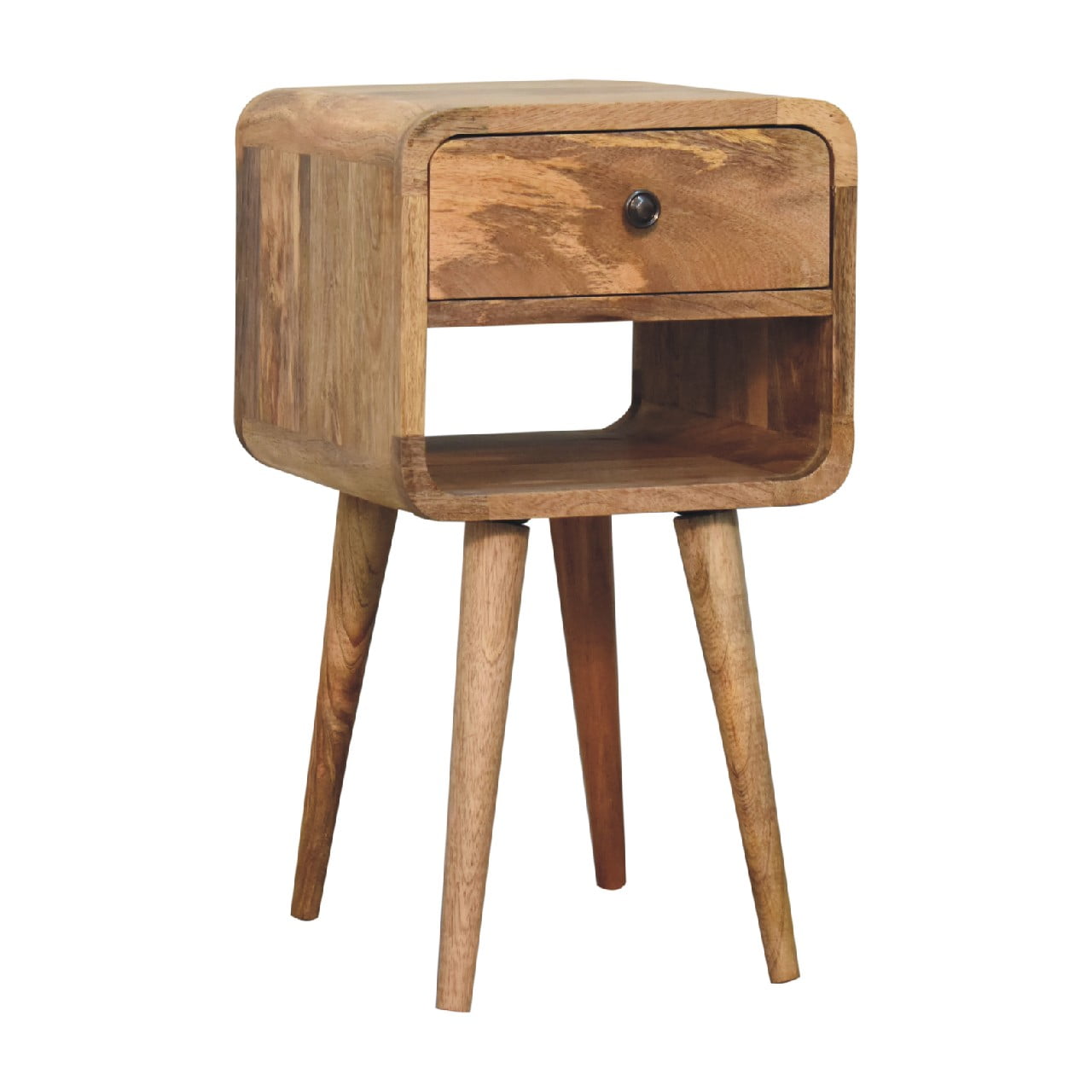 Mini Warm Oak Curve Bedside Table product view 3 by Eversby Home