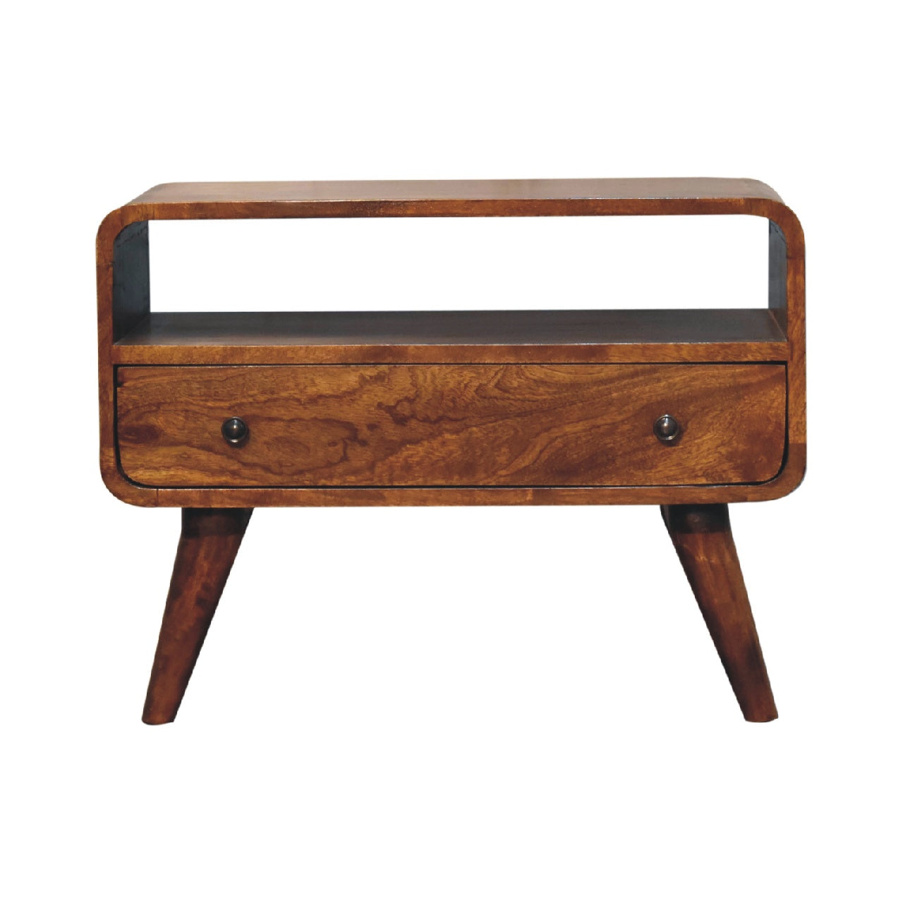 Mini Chestnut Curved Media Unit product view 1 by Eversby Home