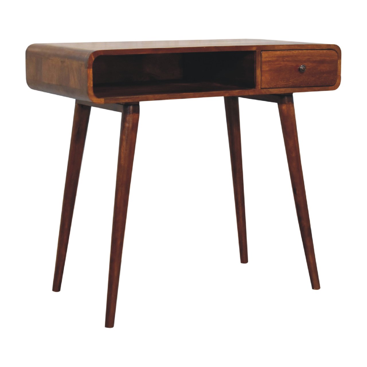 Curved Chestnut Writing Desk product view 2 by Eversby Home