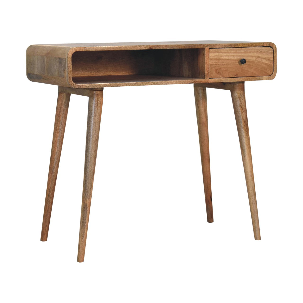 Curved Warm Oak Writing Desk product view 1 by Eversby Home