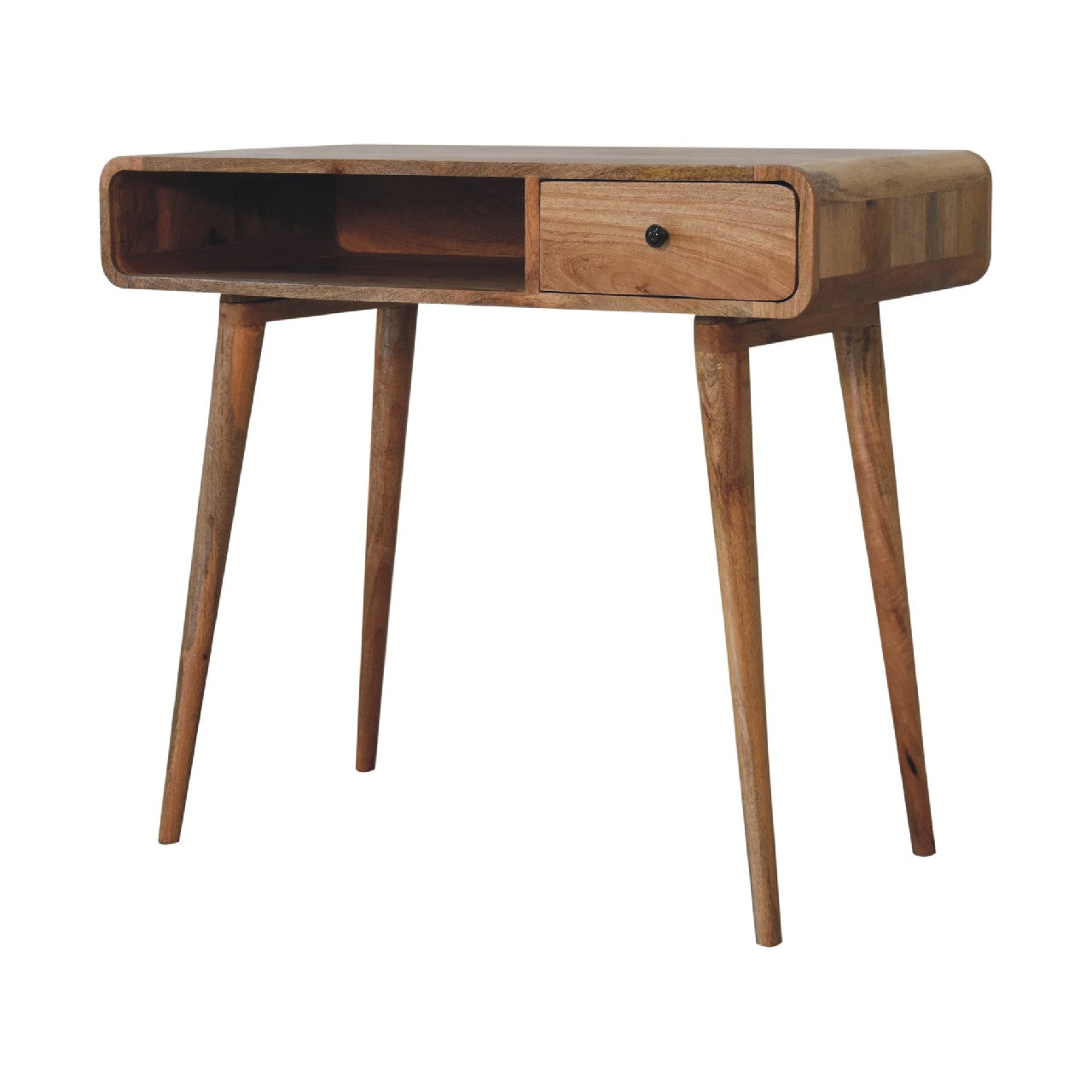Curved Warm Oak Writing Desk product view 2 by Eversby Home