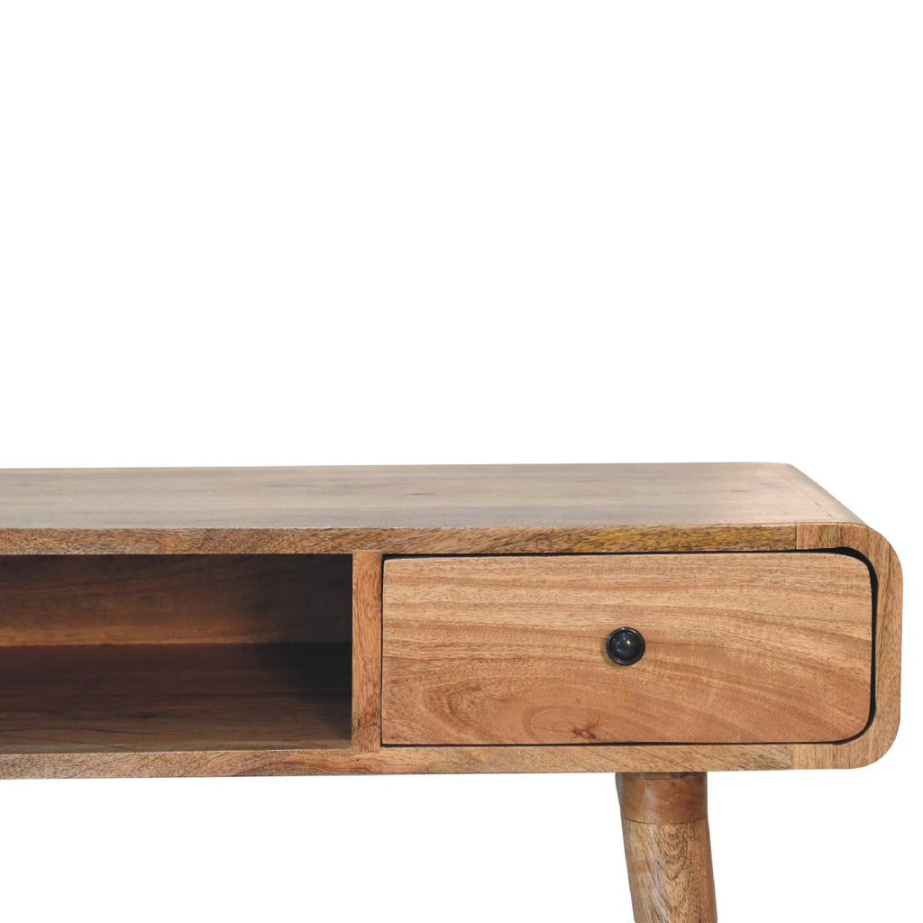 Curved Warm Oak Writing Desk product view 3 by Eversby Home