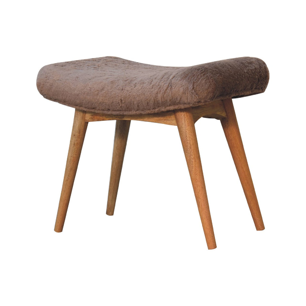 Mocha Faux Fur Curved Bench product view 2 by Eversby Home