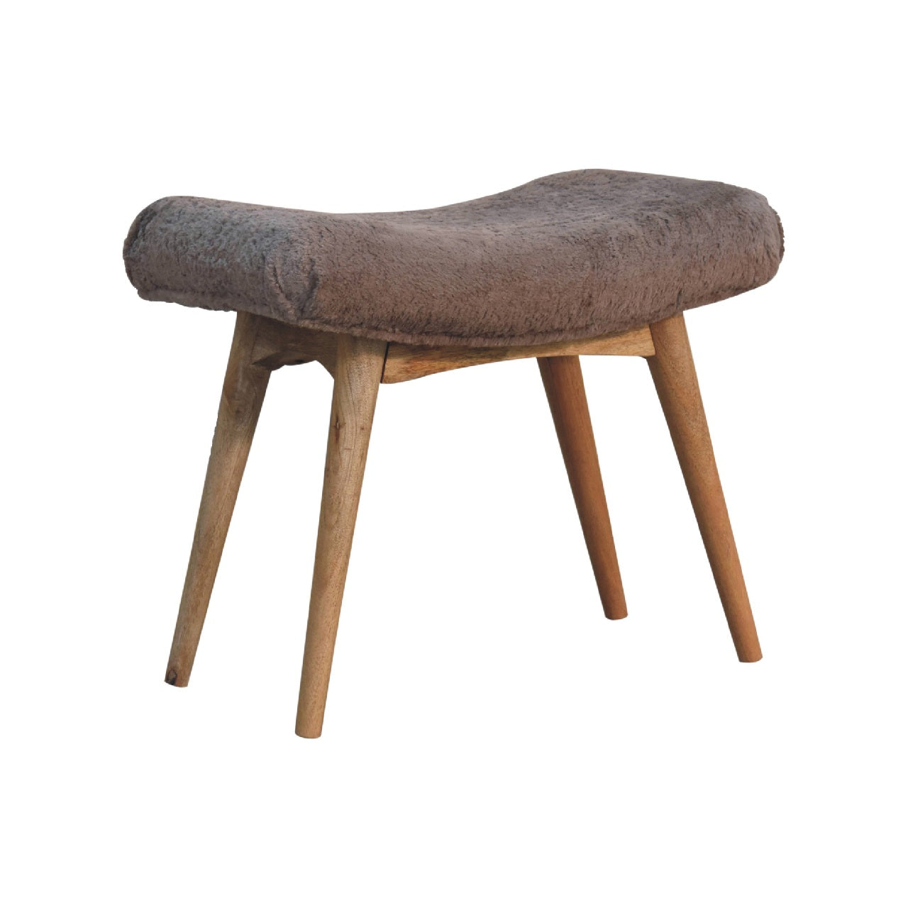 Mocha Faux Fur Curved Bench product view 3 by Eversby Home