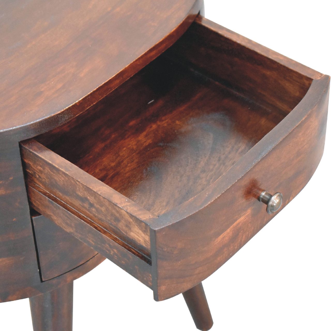 Light Walnut Rounded Bedside Table product view 7 by Eversby Home