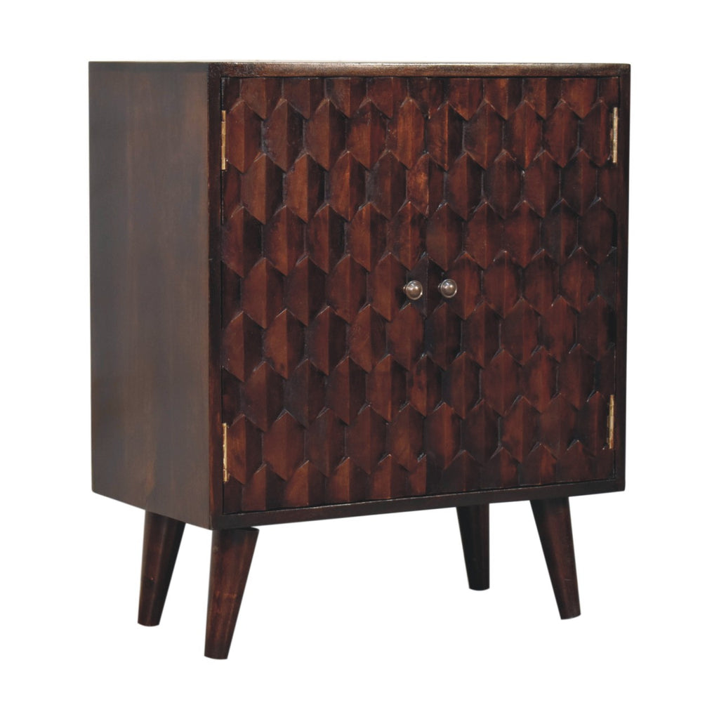 Mini Pineapple Carved Light Walnut Cabinet product view 3 by Eversby Home
