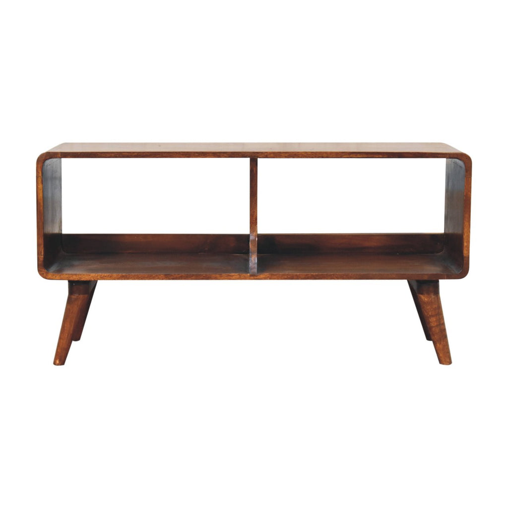 Curved Chestnut Double Slot Media Unit product view 1 by Eversby Home