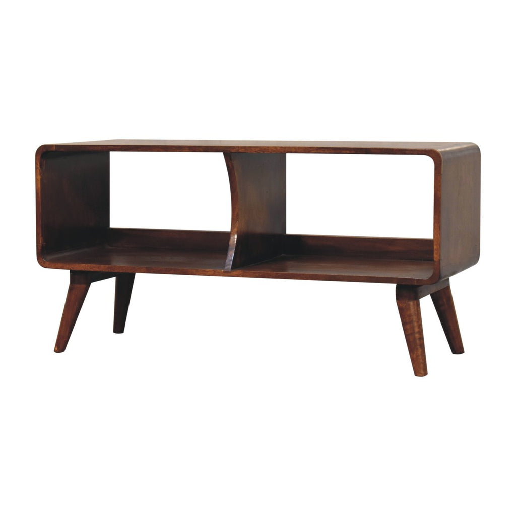 Curved Chestnut Double Slot Media Unit product view 2 by Eversby Home