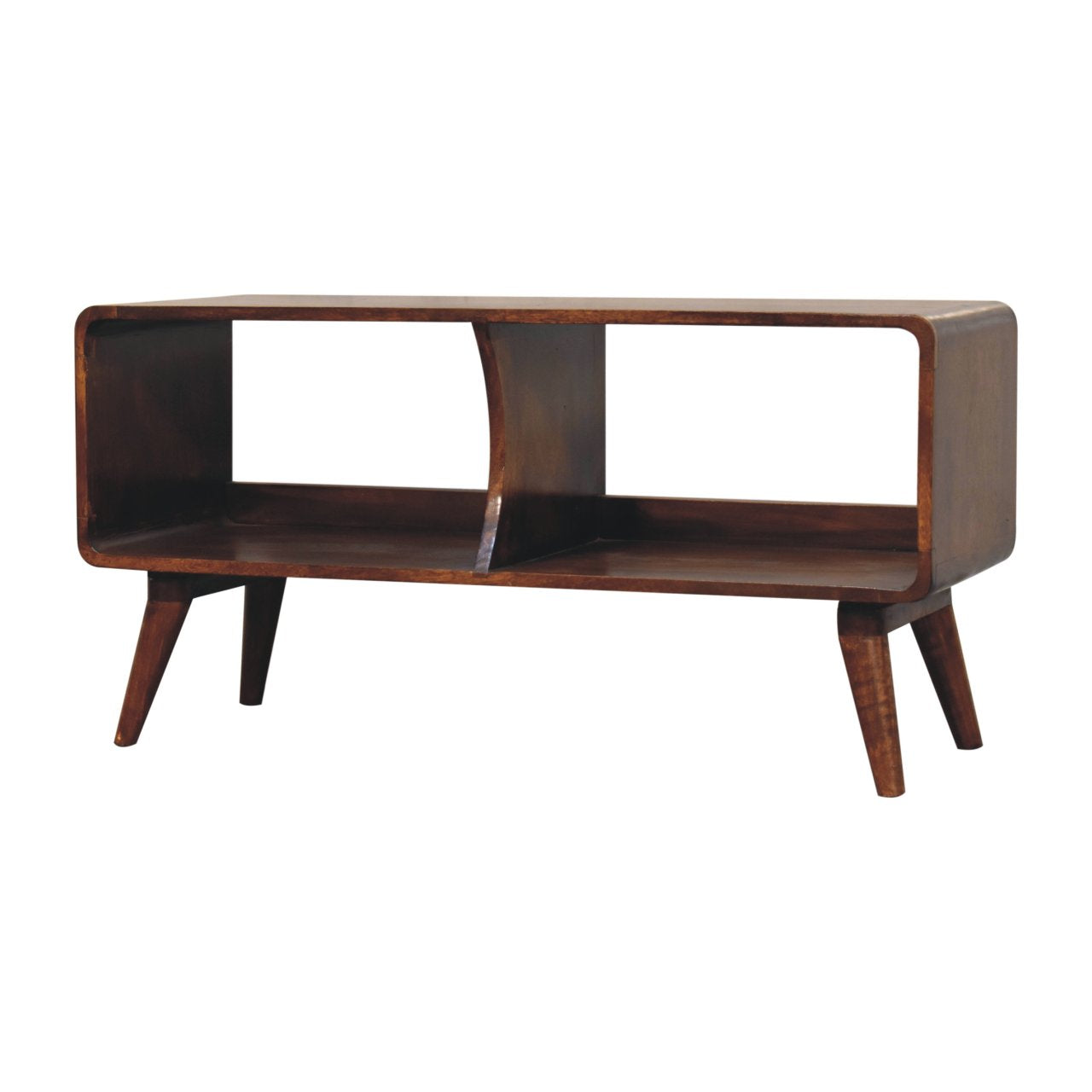 Curved Chestnut Double Slot Media Unit product view 2 by Eversby Home