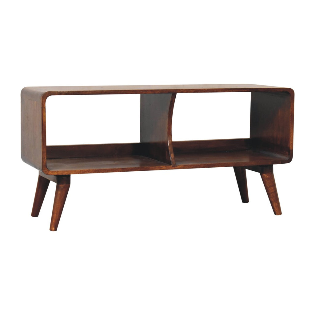 Curved Chestnut Double Slot Media Unit product view 3 by Eversby Home