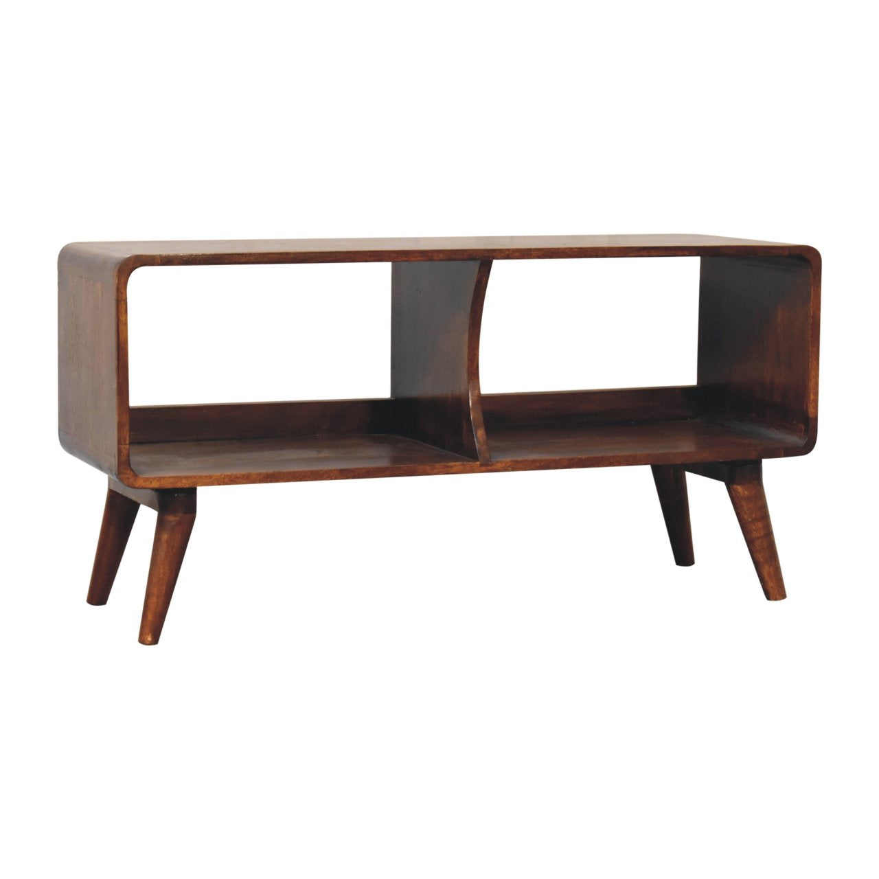 Curved Chestnut Double Slot Media Unit product view 3 by Eversby Home