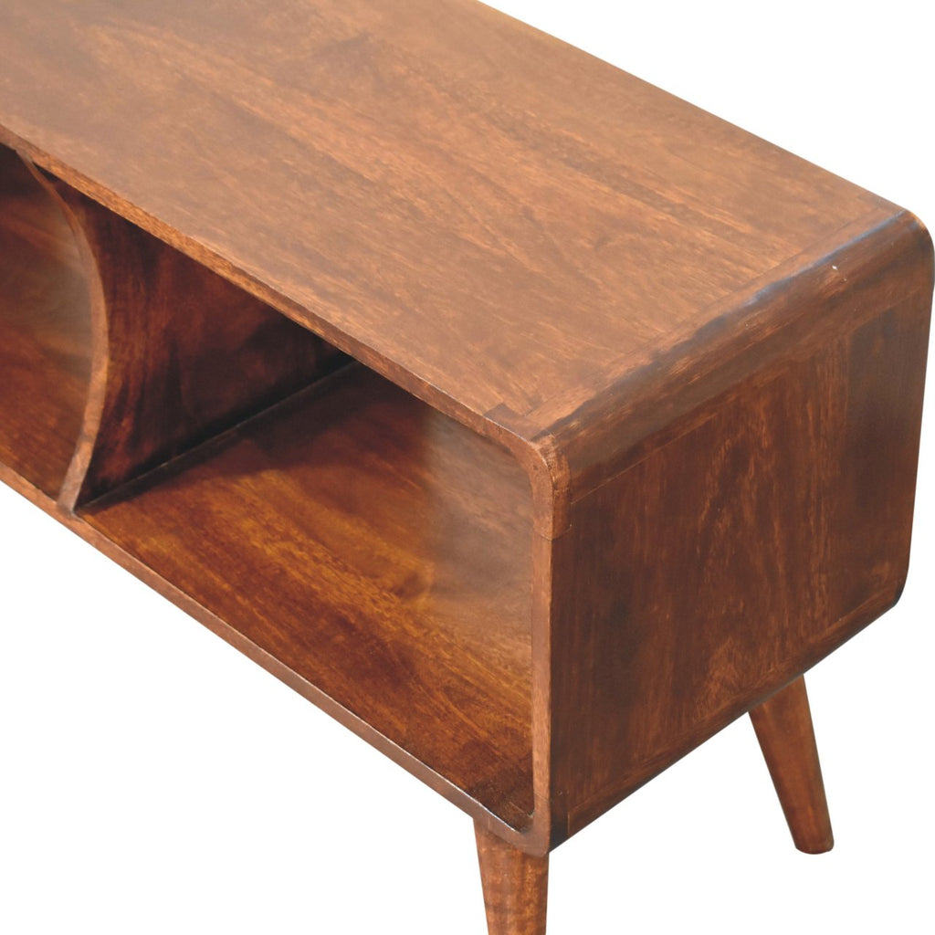 Curved Chestnut Double Slot Media Unit product view 5 by Eversby Home