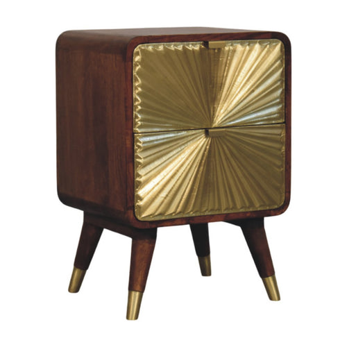 Avora Brass Embossed Two-Drawer Chestnut Bedside Table product view 1 by Eversby Home