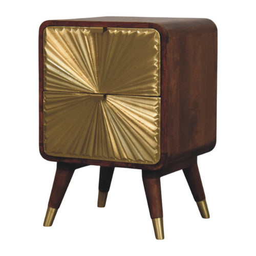 Avora Brass Embossed Two-Drawer Chestnut Bedside Table product view 2 by Eversby Home