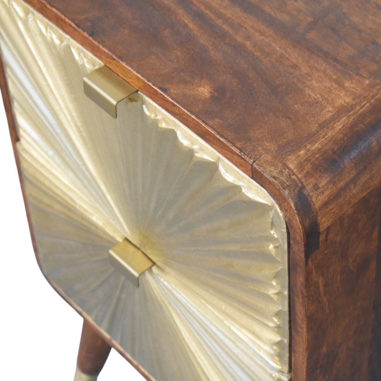Avora Brass Embossed Two-Drawer Chestnut Bedside Table product view 4 by Eversby Home