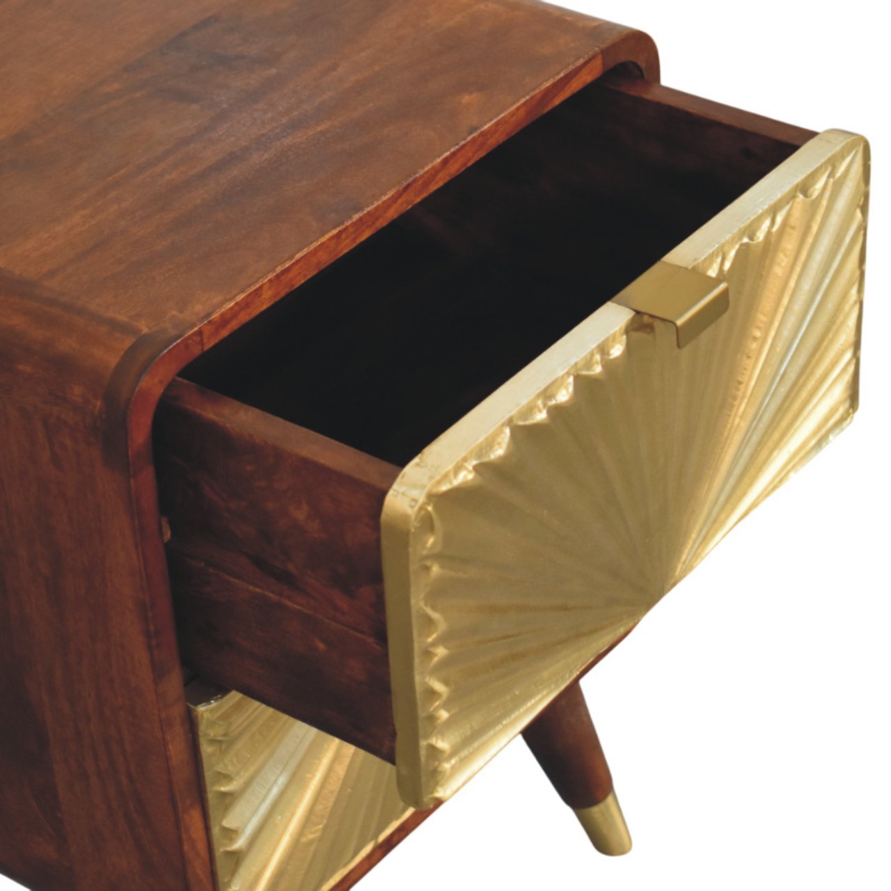 Avora Brass Embossed Two-Drawer Chestnut Bedside Table product view 5 by Eversby Home