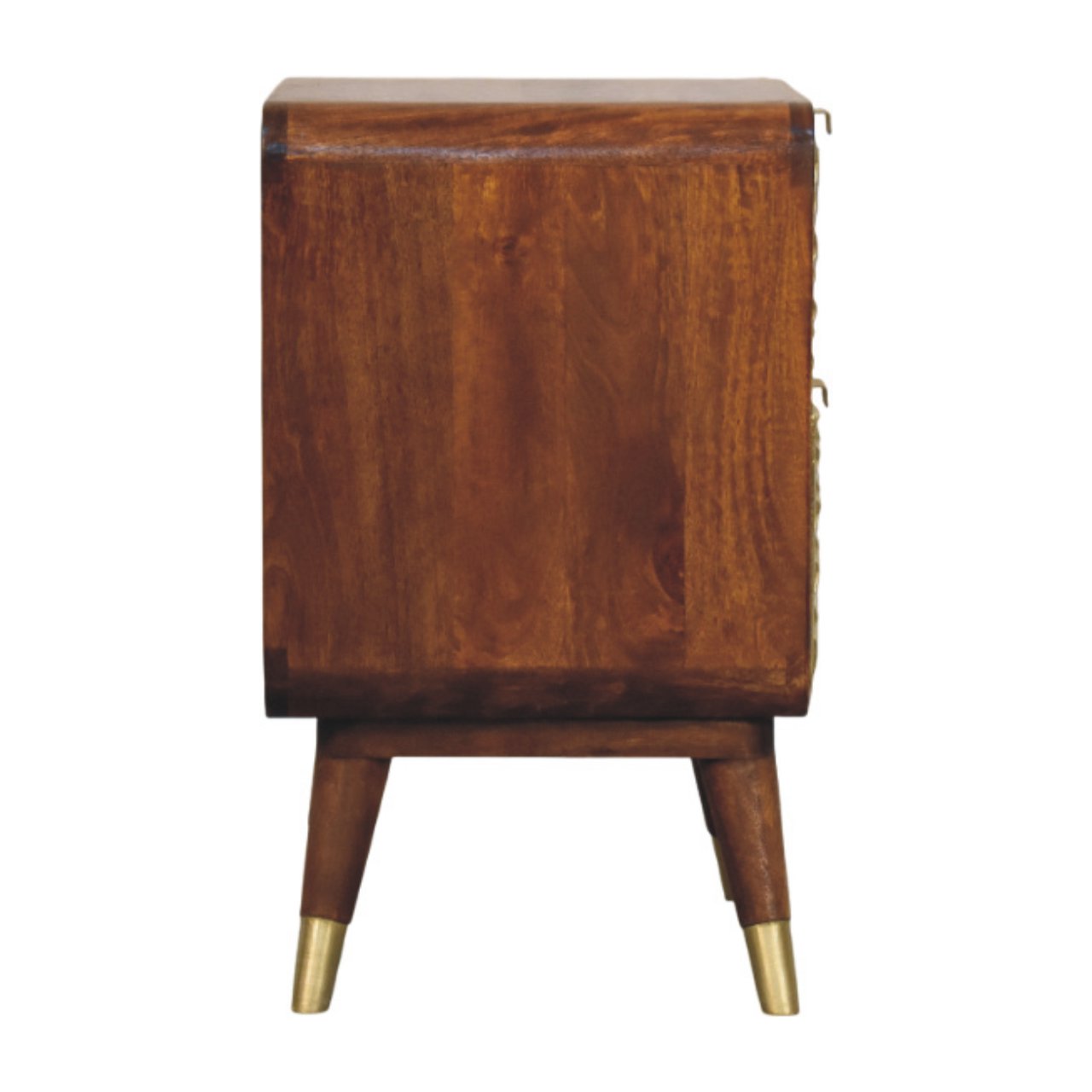 Avora Brass Embossed Two-Drawer Chestnut Bedside Table product view 7 by Eversby Home