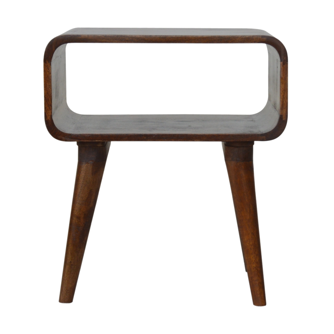 Curved Open Chestnut Bedside Table product view 1 by Eversby Home