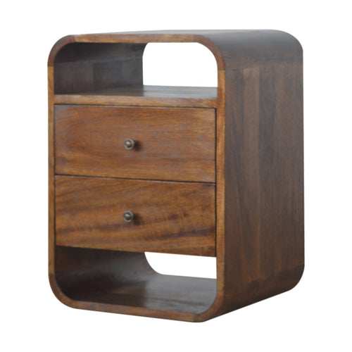 Chestnut Curve Two-Drawer Bedside Table product view 2 by Eversby Home