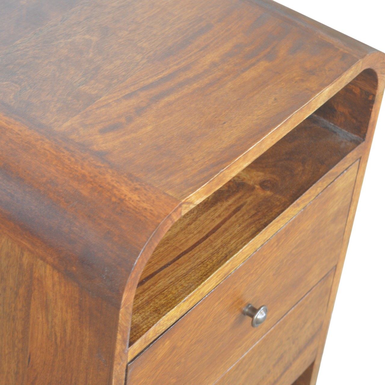 Chestnut Curve Two-Drawer Bedside Table product view 3 by Eversby Home