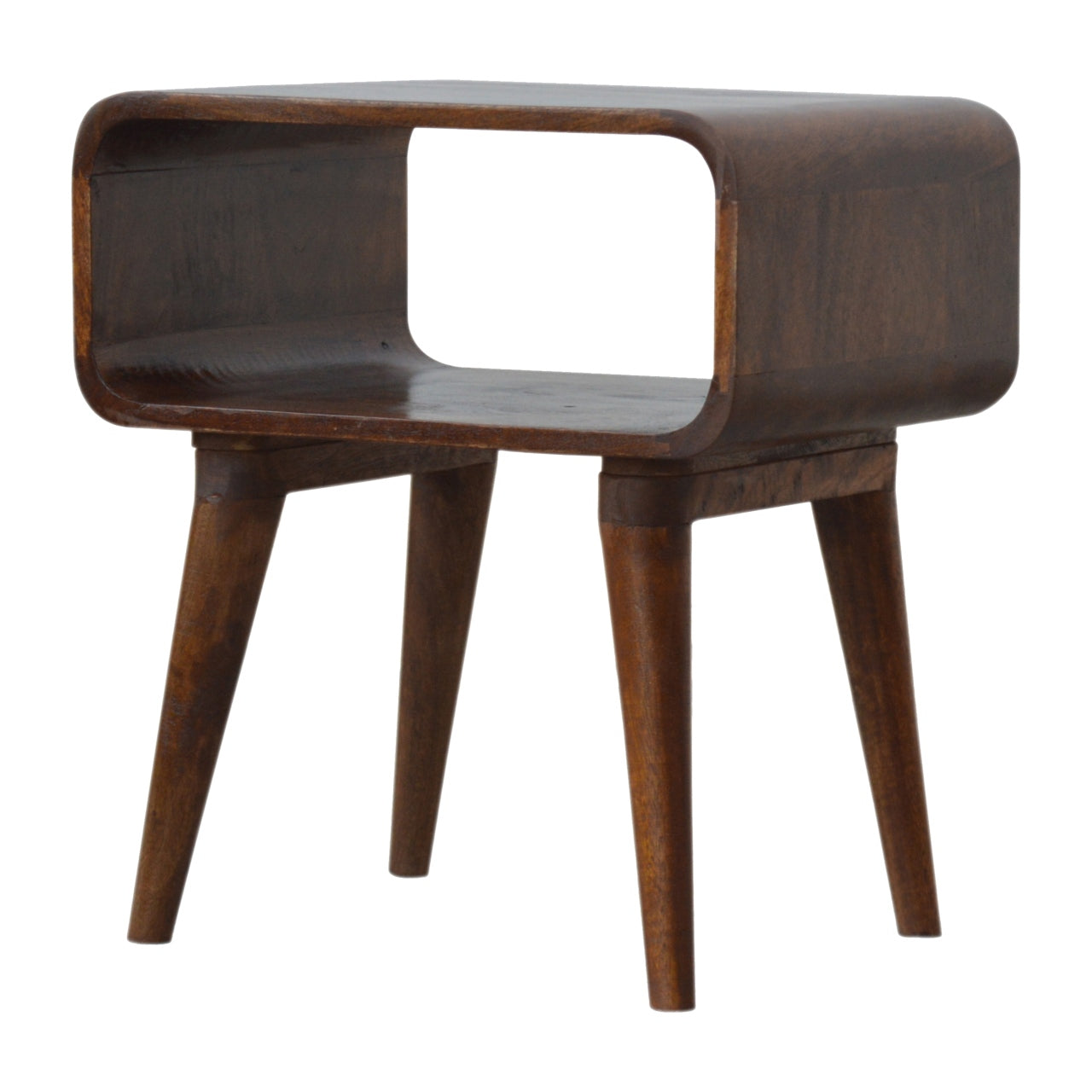 Curved Open Chestnut Bedside Table product view 2 by Eversby Home