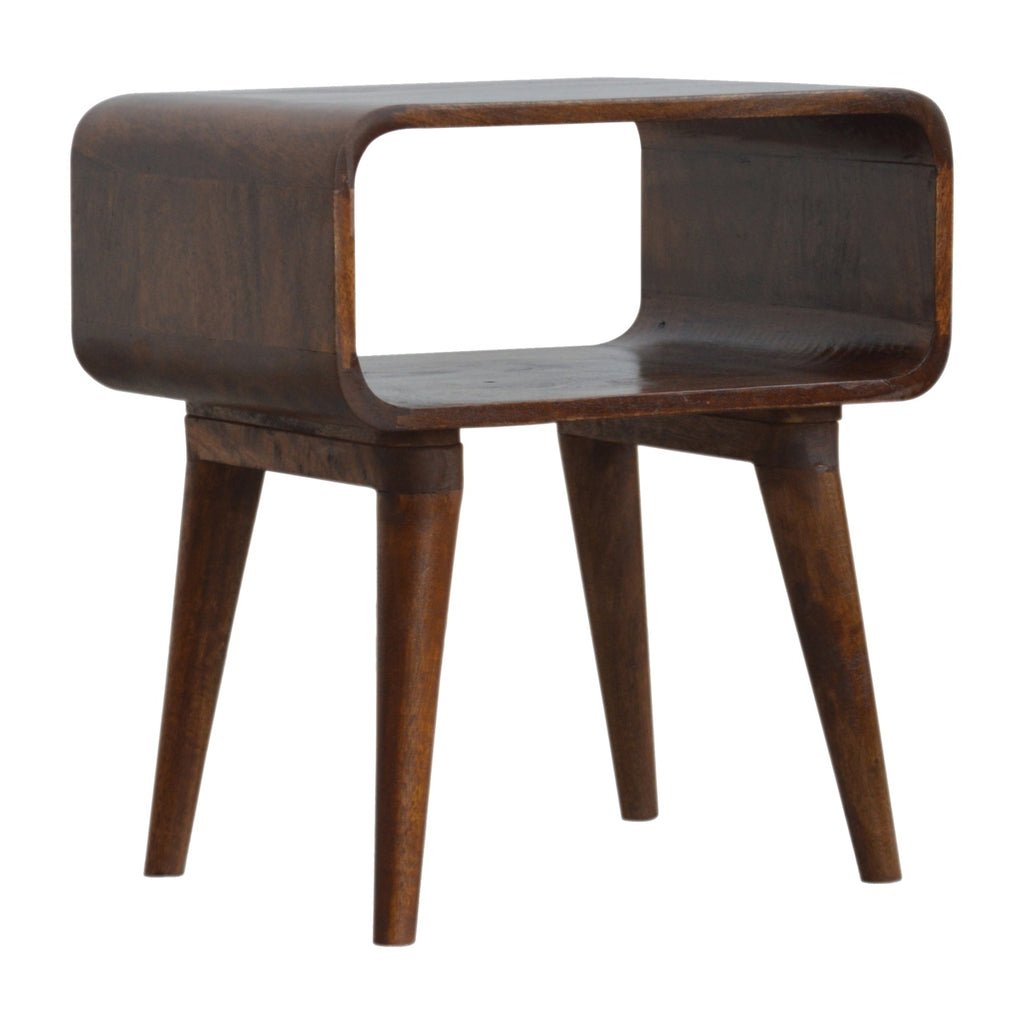 Curved Open Chestnut Bedside Table product view 3 by Eversby Home